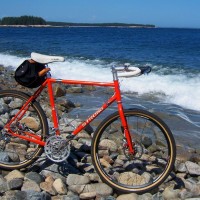 I’ve really been enjoying the all-rounder frame that you built for me a couple years ago now. I took a summer getaway trip around Maine and thought you might enjoy a picture… especially with your moto interests. I think I’ve created the world’s first V-Strong! Both bikes ride great! Hope that you are well…