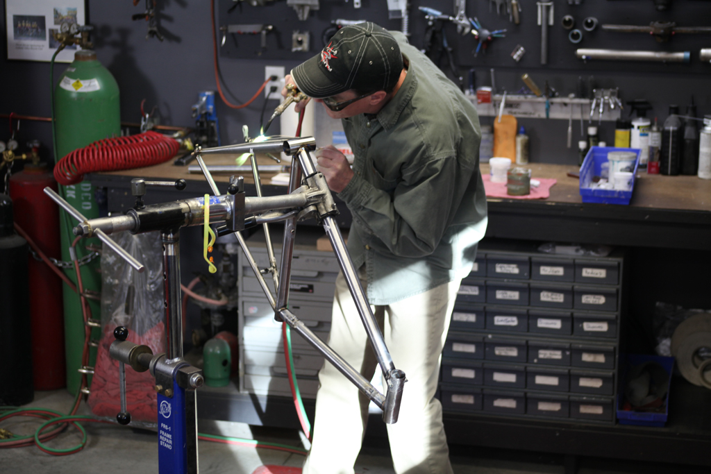 I may be known for TIG welding, but like any frame builder worth their salt I am adept at brazing as well. Cable stops, water bottle bosses and other small parts are silver brazed on all steel frames.