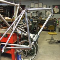 This frame has a new option I’m offering. The rear triangle is stainless. That will allow us to keep the stays unpainted giving the frame a really cool traditional look. I’ll post the full build once it’s back from paint.