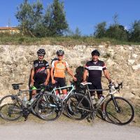 Three Strongs on a Cinghiale tour in Tuscany. http://cinghiale.com/portfolio/chianti-to-castagneto-sept-27-oct-5-2014 “This is after a great climb in the Strada Bianca (23% grade)”