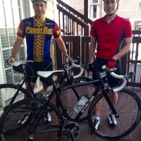 A picture of Larry and Lou with their Extralite road bikes and Larry’s titanium 27.5″ MTB.
