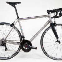 Double Butted Titanium Road Bike. Shimano Dura Ace Di2, Columbus Futura Fork and Rotor Cranks.