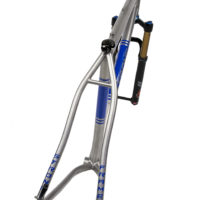 Titanium single speed or geared 29er. Using sliders we can change from inserts for geared or single speed. We also have the flexibility to run Rohloff, QR or through axle.